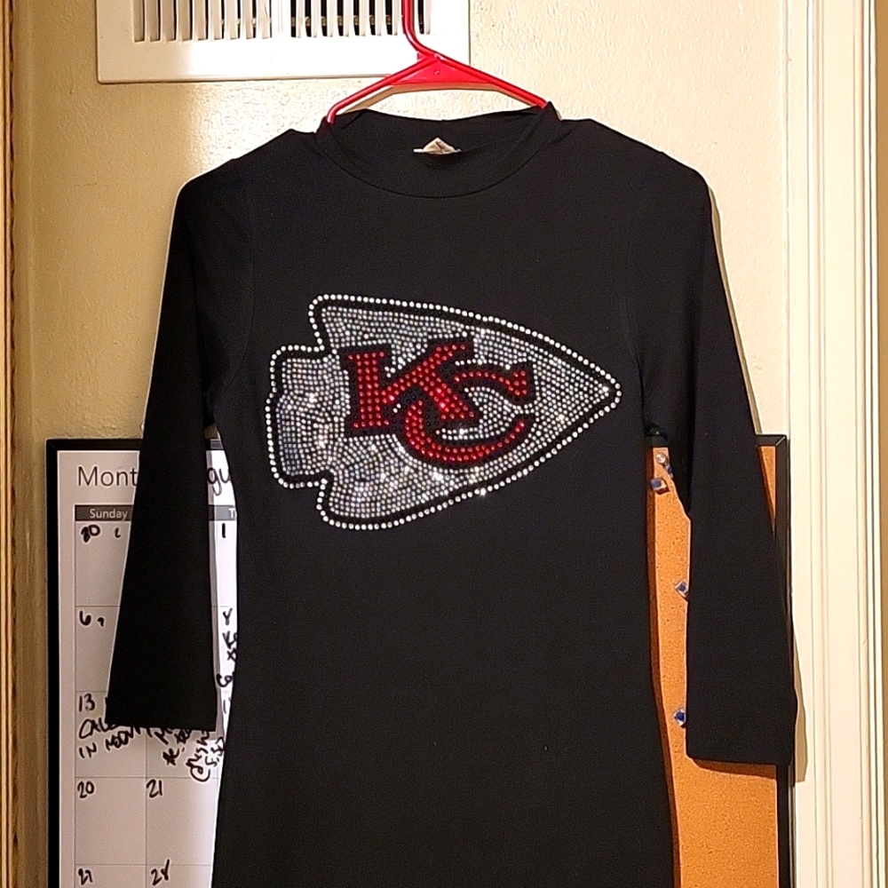 Little Black Dress with Sequin Chiefs Logo. Yelete. Size small